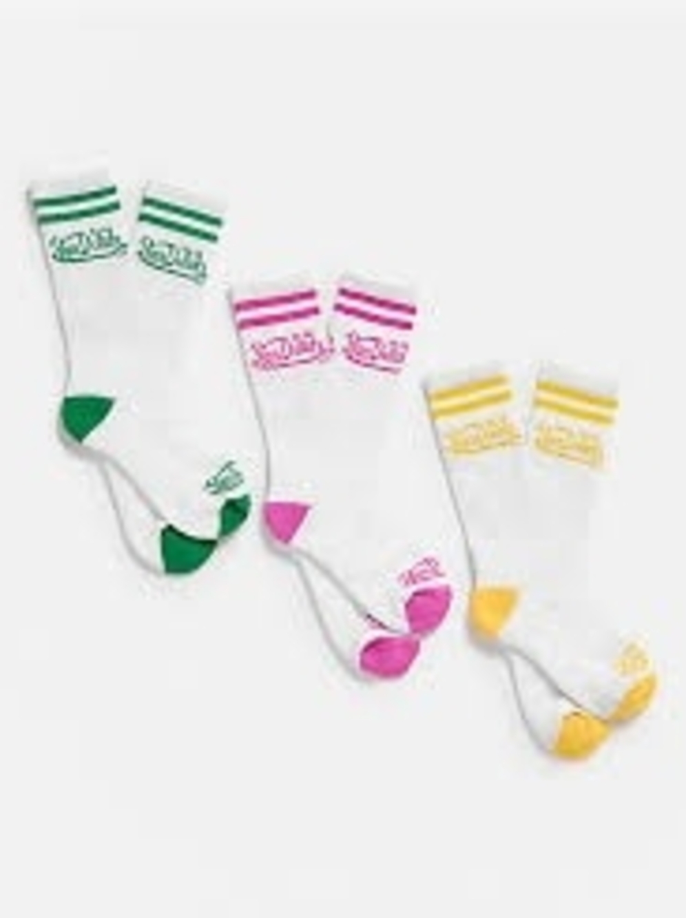 Von Dutch White Crew Socks with Green, Pink & Yellow Accents
